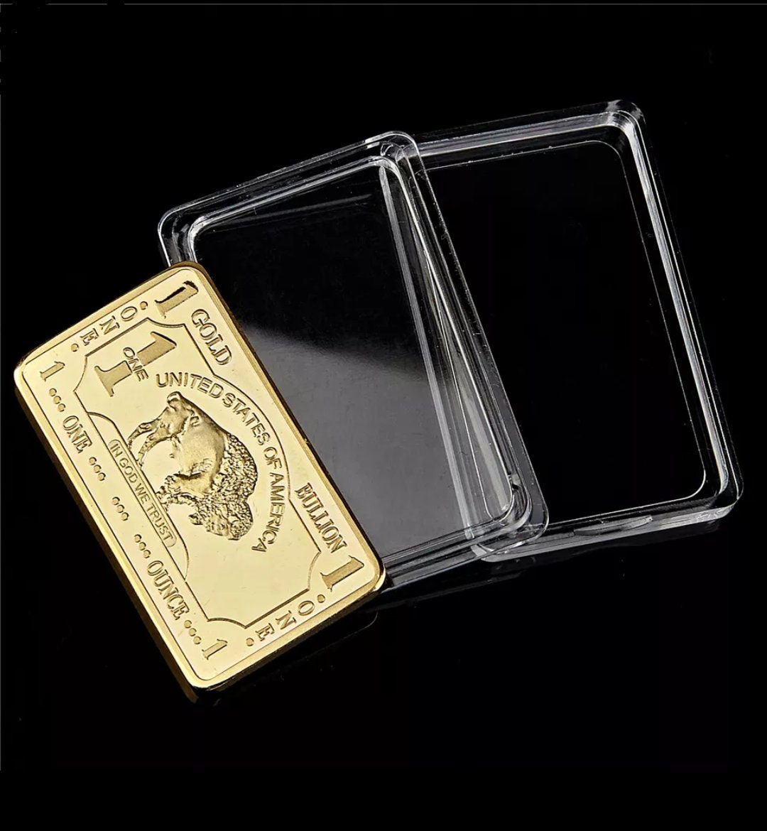 100 Mills .999 Fine Gold Bar Buffalo Design 1 Oz with Plastic Case