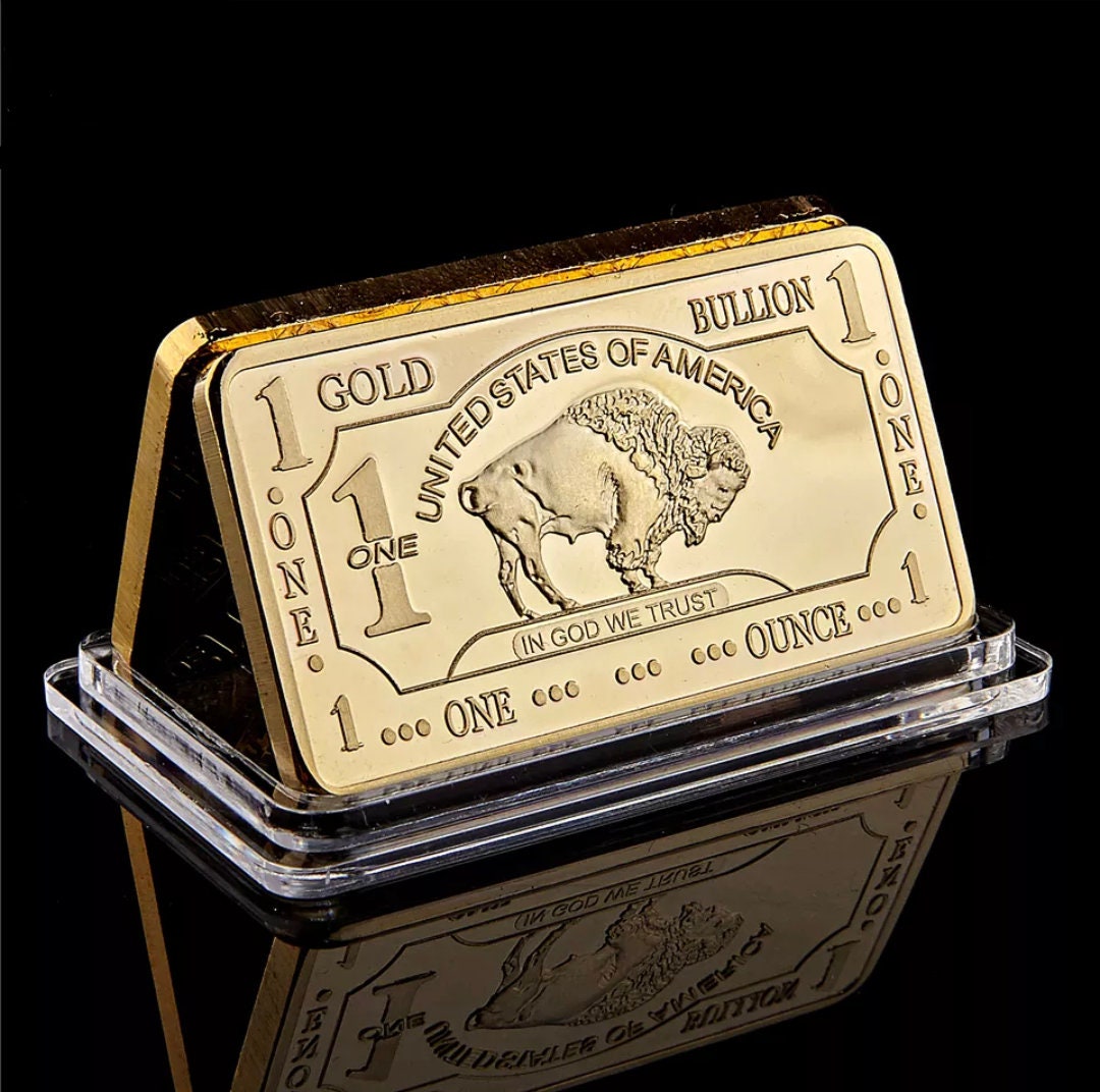 100 Mills .999 Fine Gold Bar Buffalo Design 1 Oz with Plastic Case