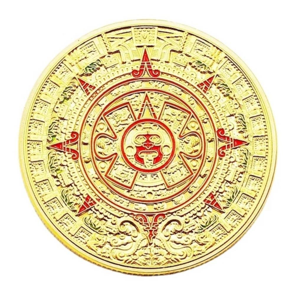 Gold Mexico Mayan Aztec Calendar Coin Treasure Token with Plastic Assay