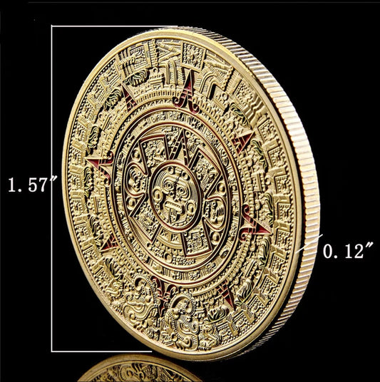 Gold Mexico Mayan Aztec Calendar Coin Treasure Token with Plastic Assay