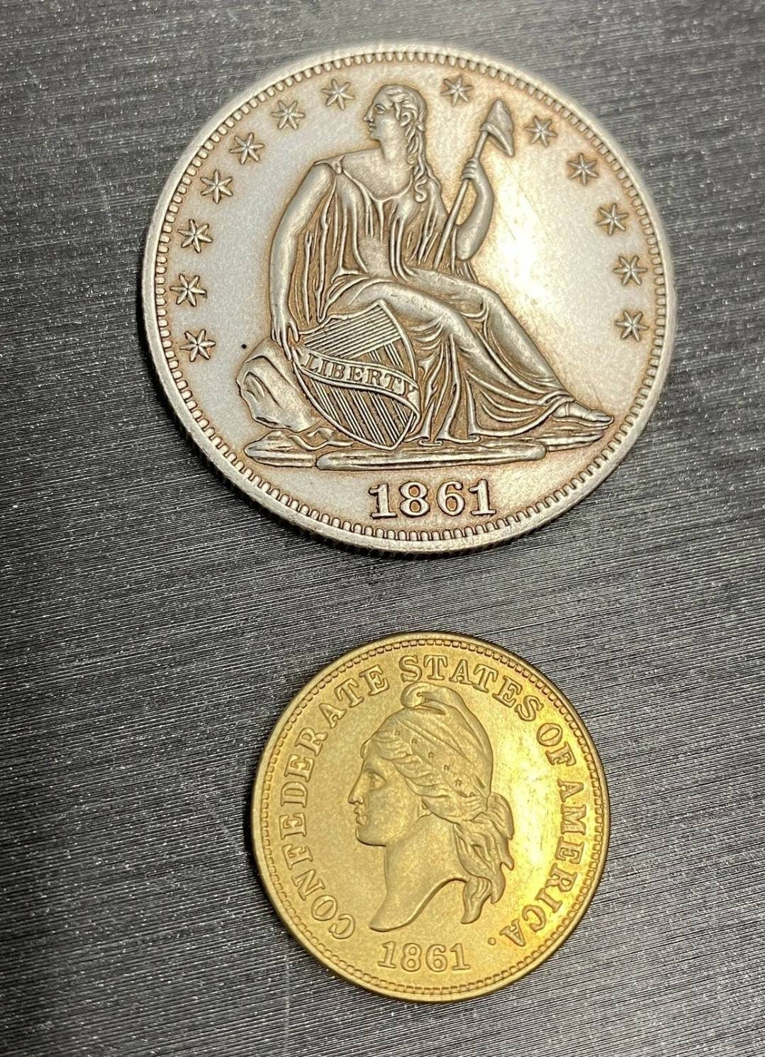 1861 Seated Liberty Half Dollar and Gold Penny Confederate States Commemorative Coin Morgan