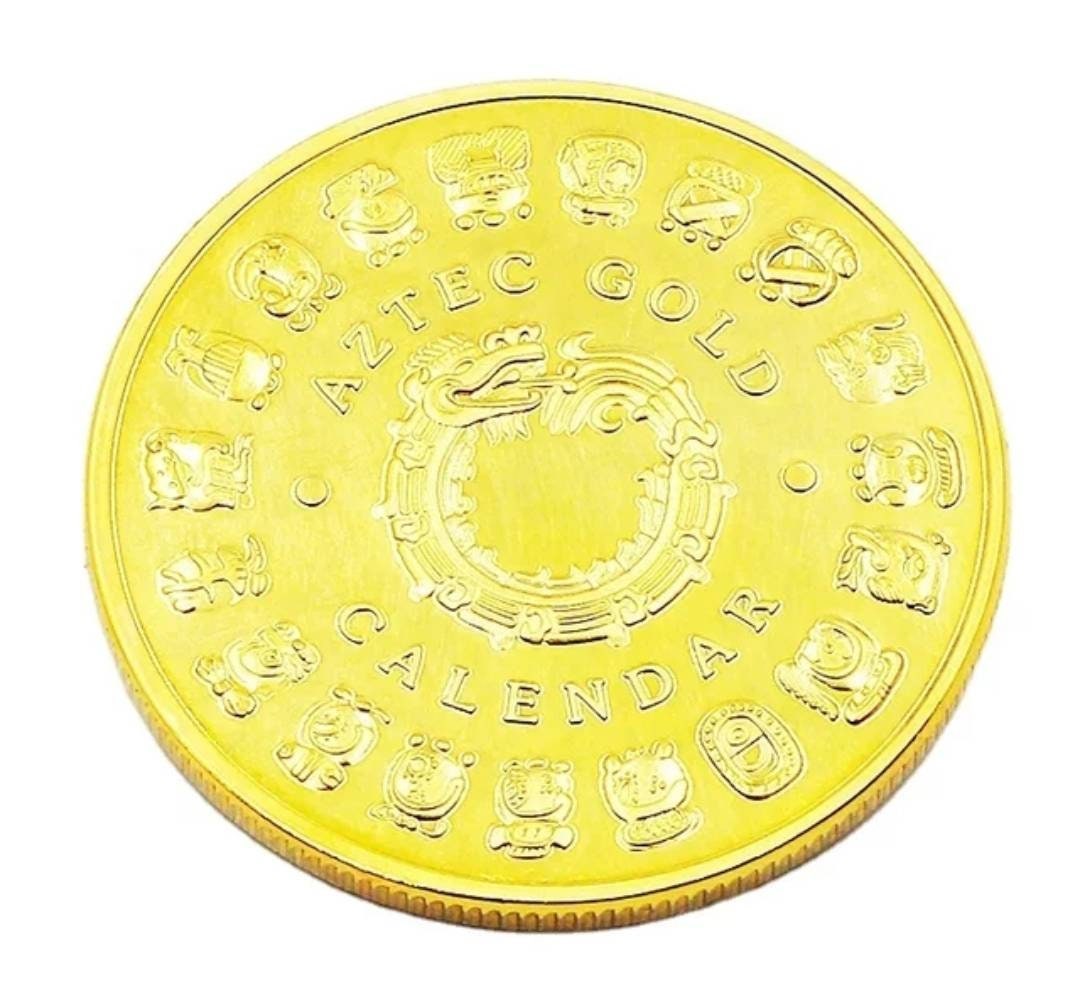 Gold Mexico Mayan Aztec Calendar Coin Treasure Token with Plastic Assay