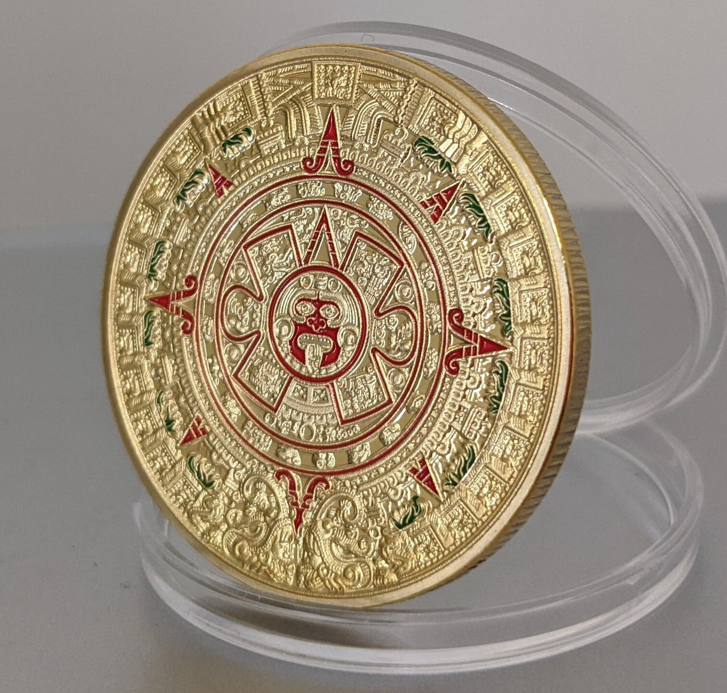 Gold Mexico Mayan Aztec Calendar Coin Treasure Token with Plastic Assay