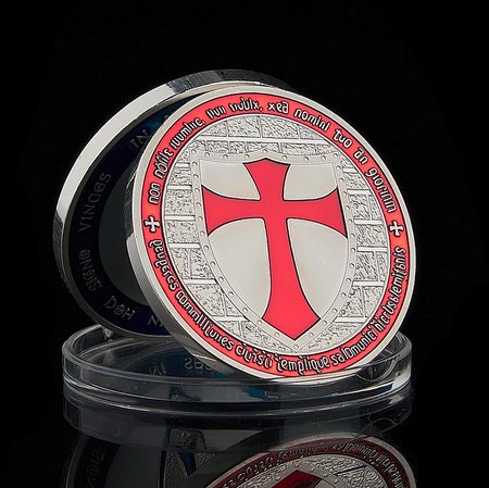 Masonic Exchange Red Knights Templar Crusaders Freemason Silver Coin Red Cross